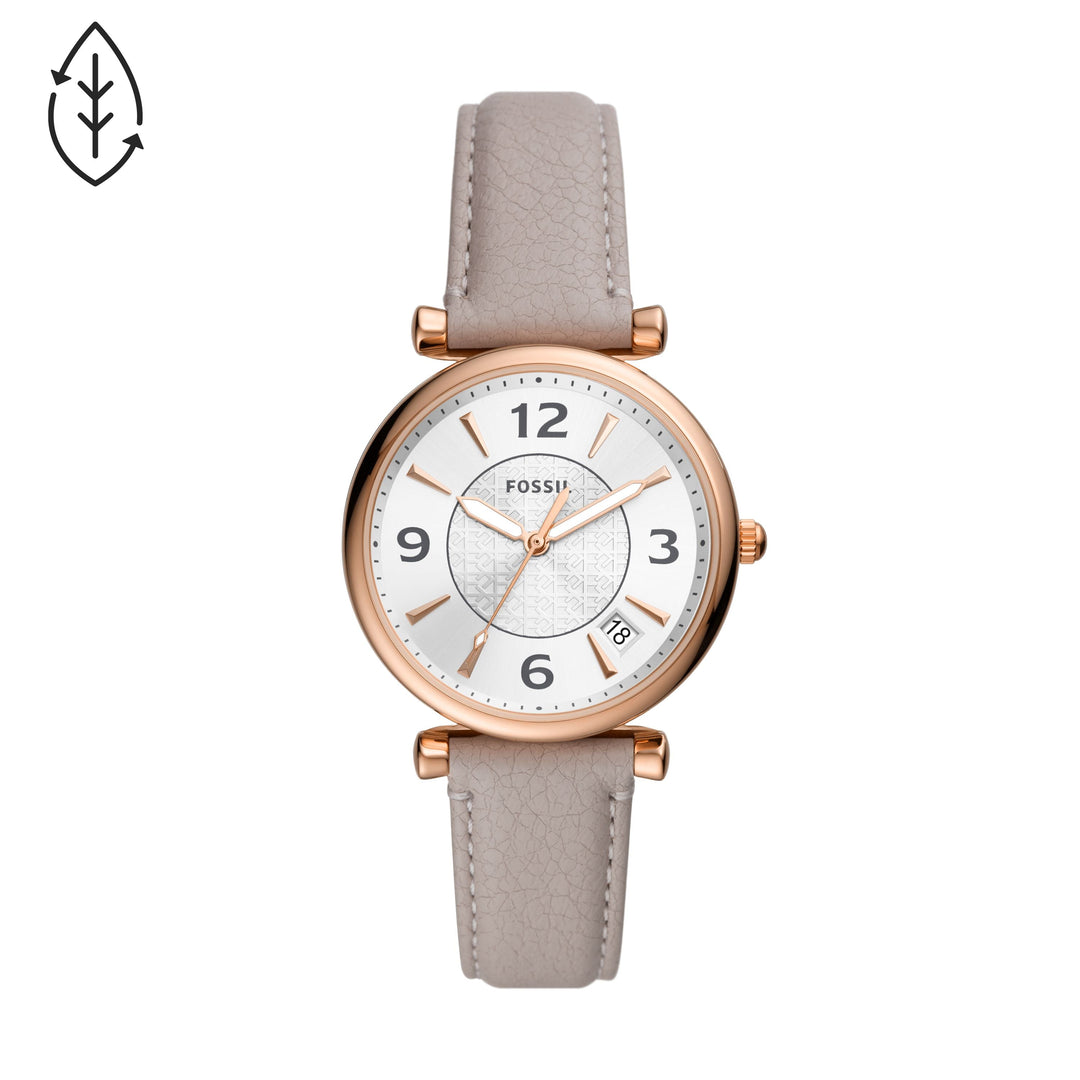 Fossil Carlie Three-Hand Date Gray Eco Leather Women&