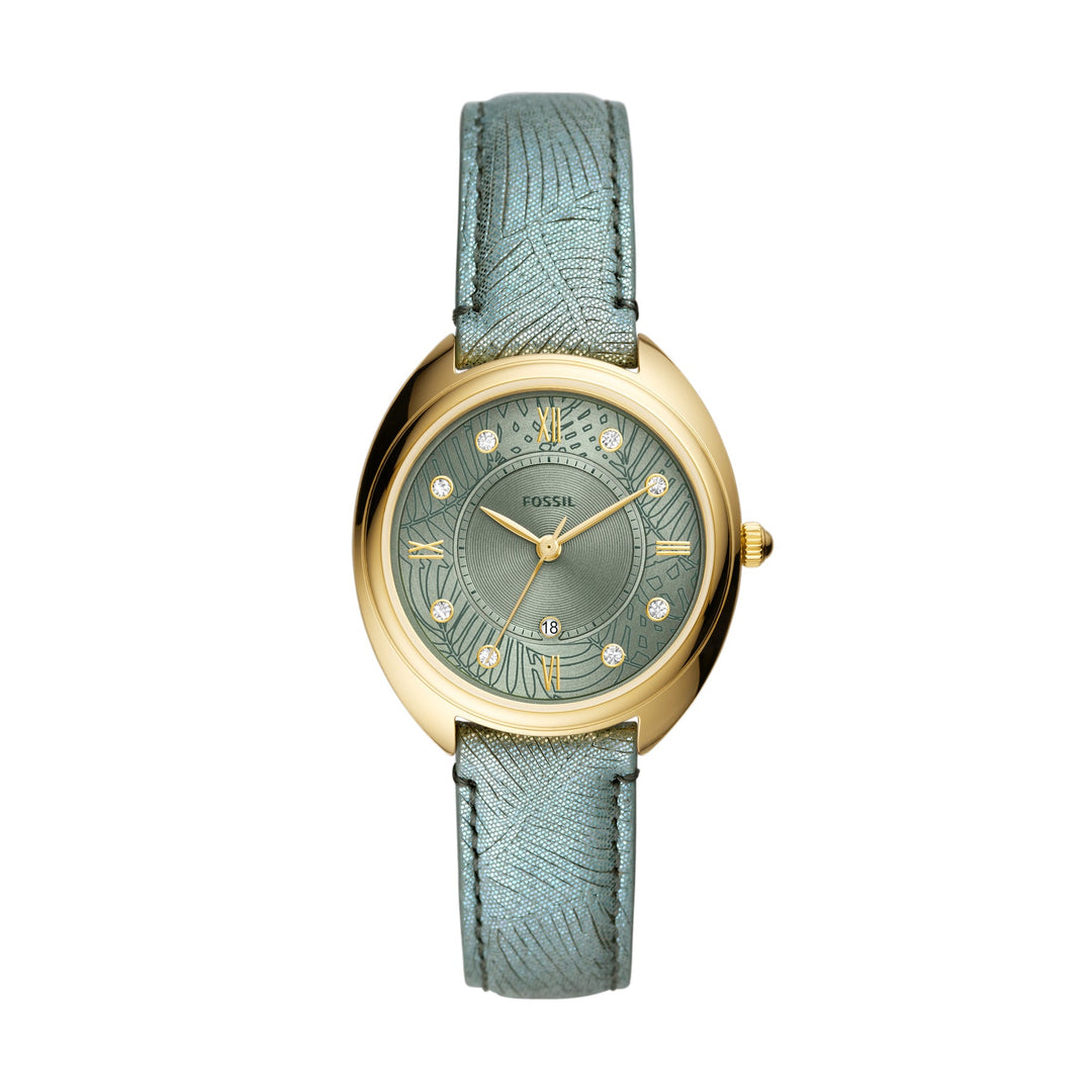 Fossil Gabby Three-Hand Date Green Leather Women&
