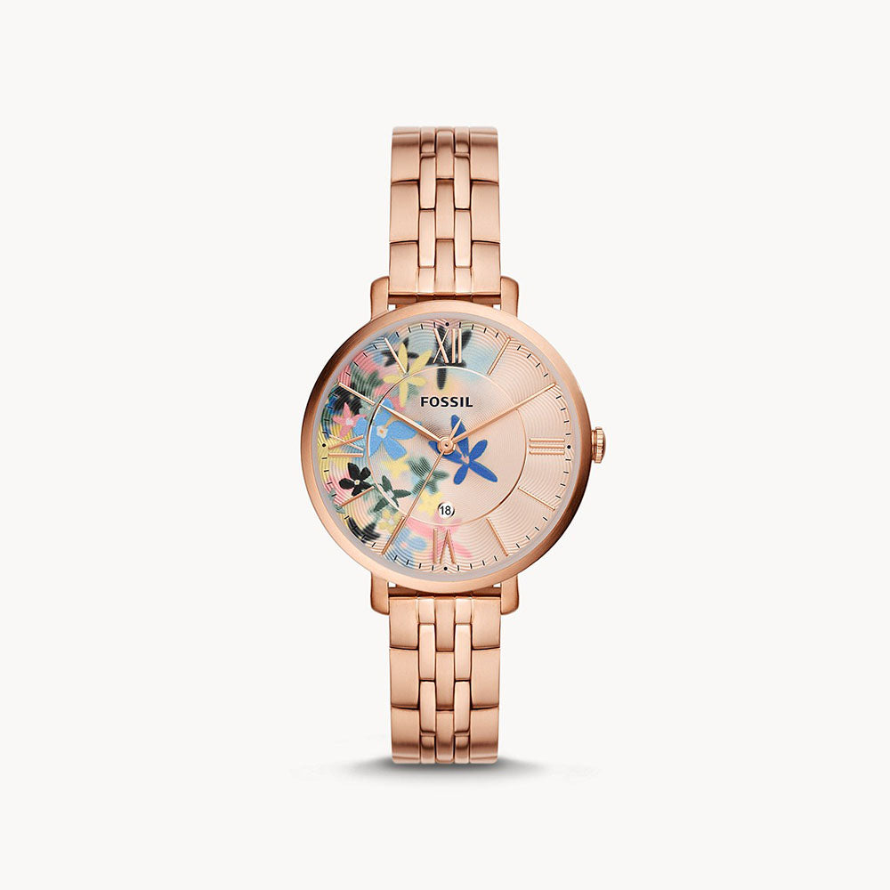 Fossil Jacqueline Three-Hand Date Rose Gold-Tone Stainless Steel Women&