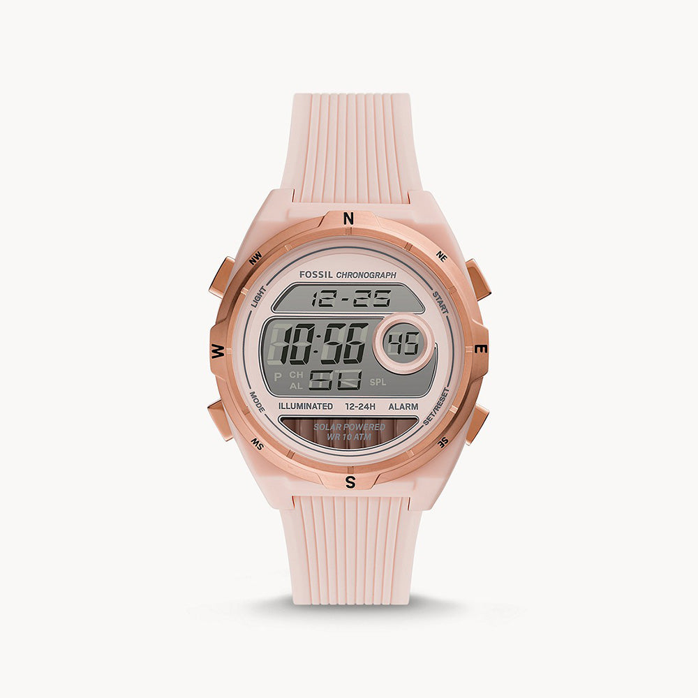 Fossil Everett Solar Powered Digital Pink Silicone Women&