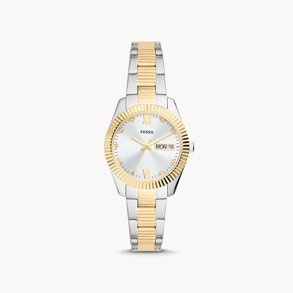 Fossil Scarlette Three-Hand Day-Date Two-Tone Stainless Steel Women&