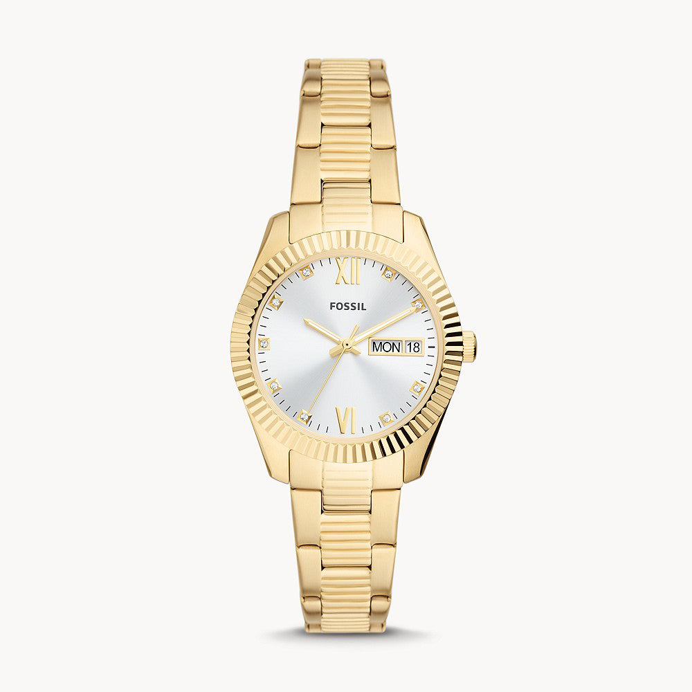 Fossil Scarlette Three-Hand Day-Date Gold-Tone Stainless Steel Women&