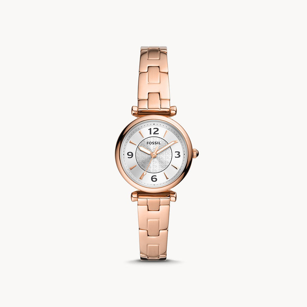 Fossil Carlie Three Hand Rose Gold Tone Stainless Steel Women&