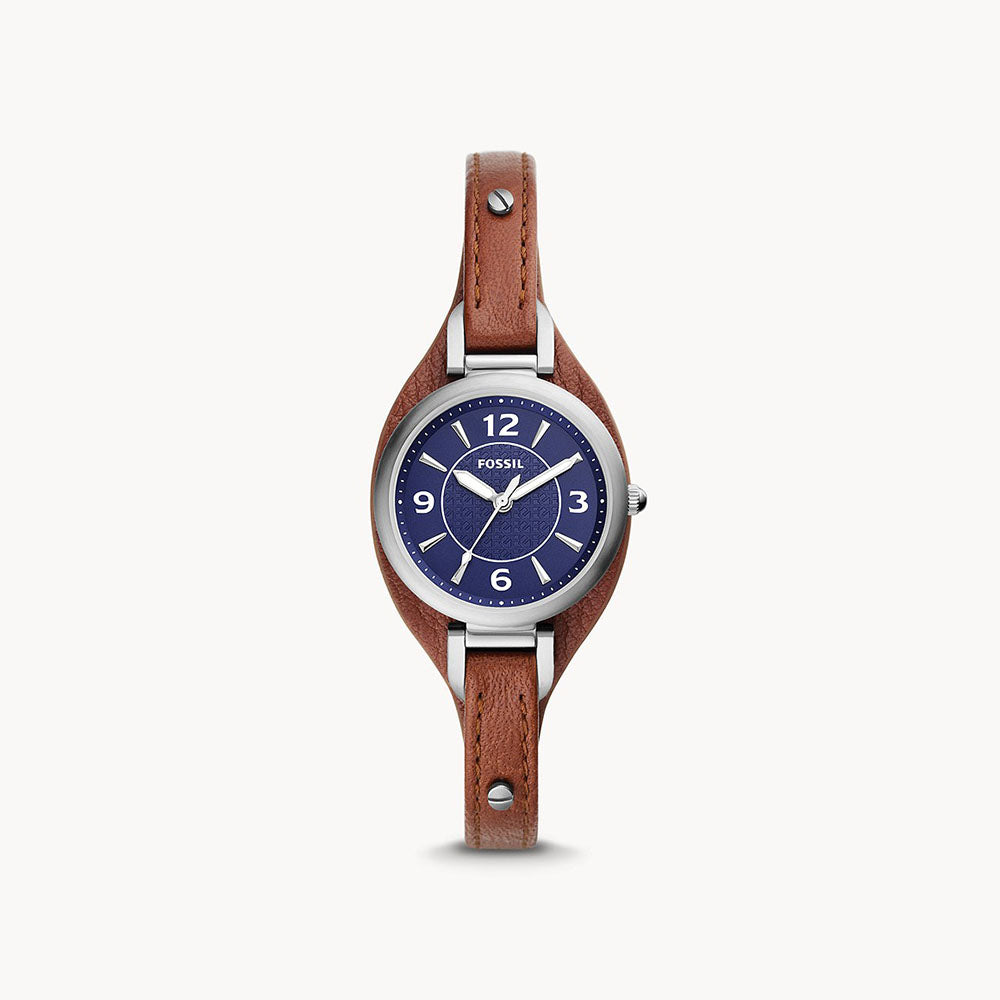 Fossil Carlie Three-Hand Brown Leather Women&