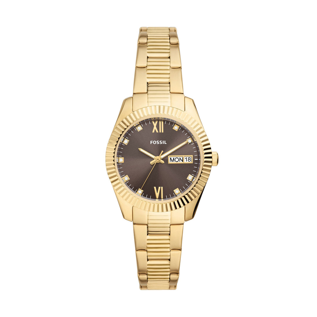 Fossil Scarlette Three-Hand Day-Date Gold-Tone Stainless Steel Women&