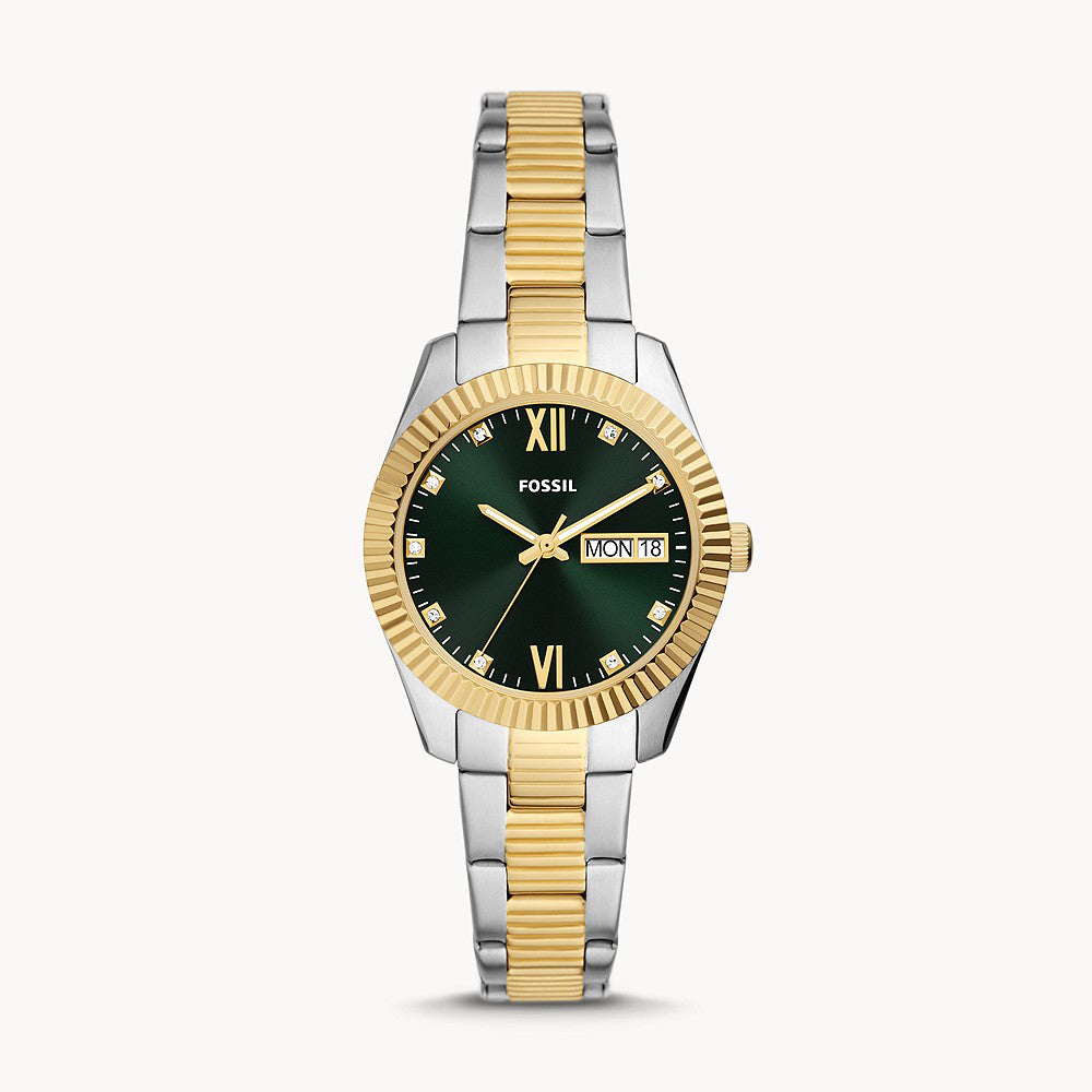 Fossil Scarlette Three-Hand Day-Date Two-Tone Stainless Steel Women&