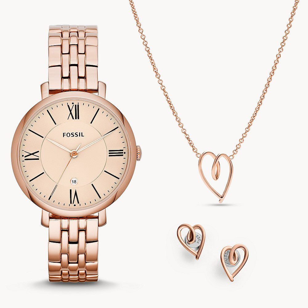 Fossil Jacqueline Three-Hand Date Rose Gold-Tone Stainless Steel Women&