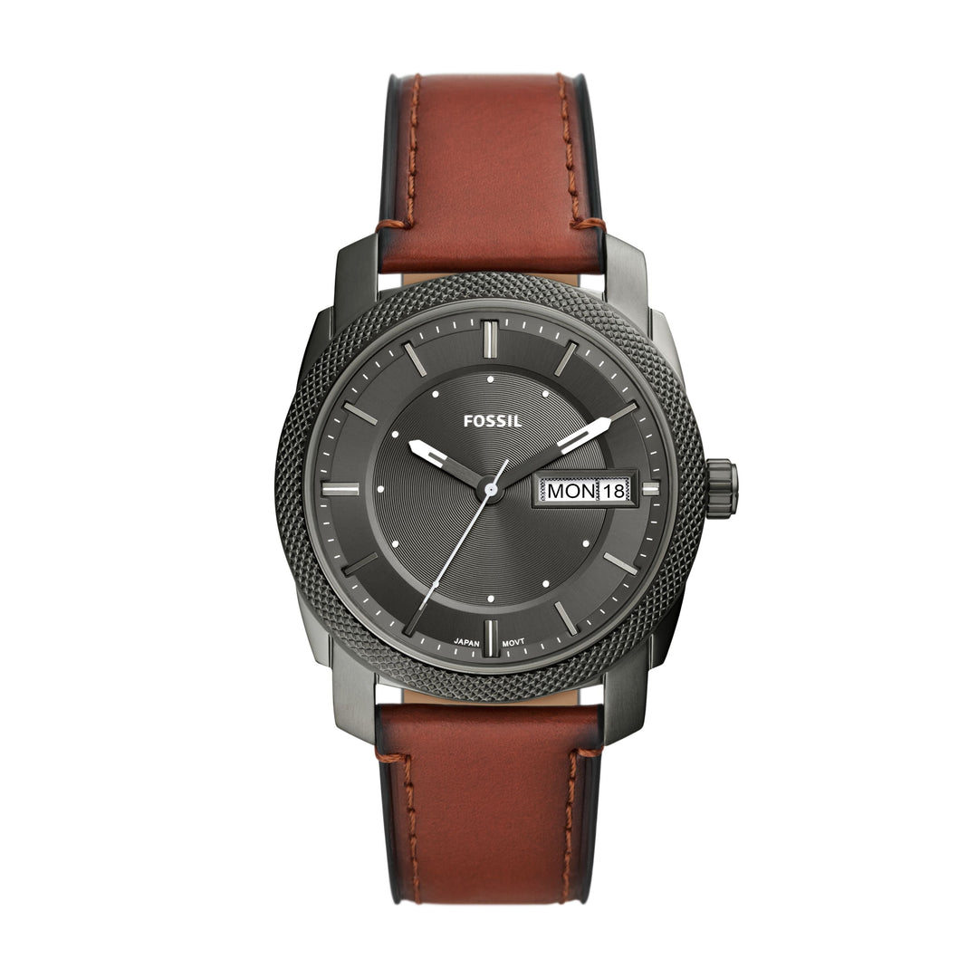 Fossil Machine Three-Hand Date Brown Leather Men&