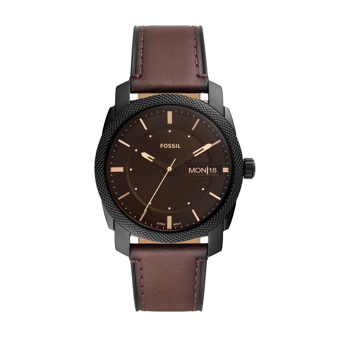 Fossil Machine Three-Hand Date Brown Leather Men&