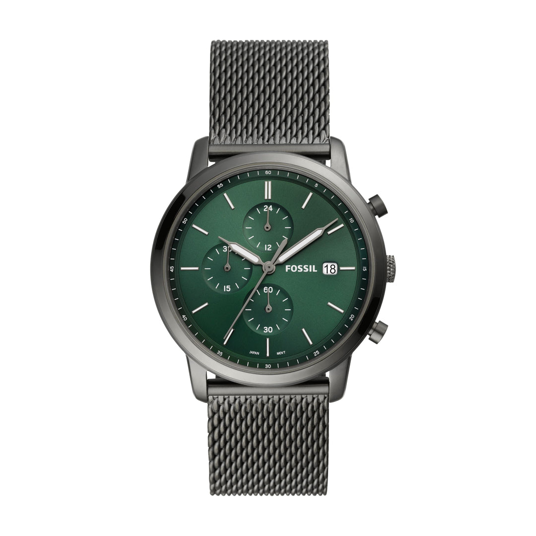 Fossil Minimalist Chronograph Smoke Stainless Steel Mesh Men&