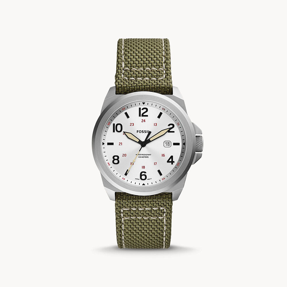 Fossil Bronson Three-Hand Date Olive Nylon Men&