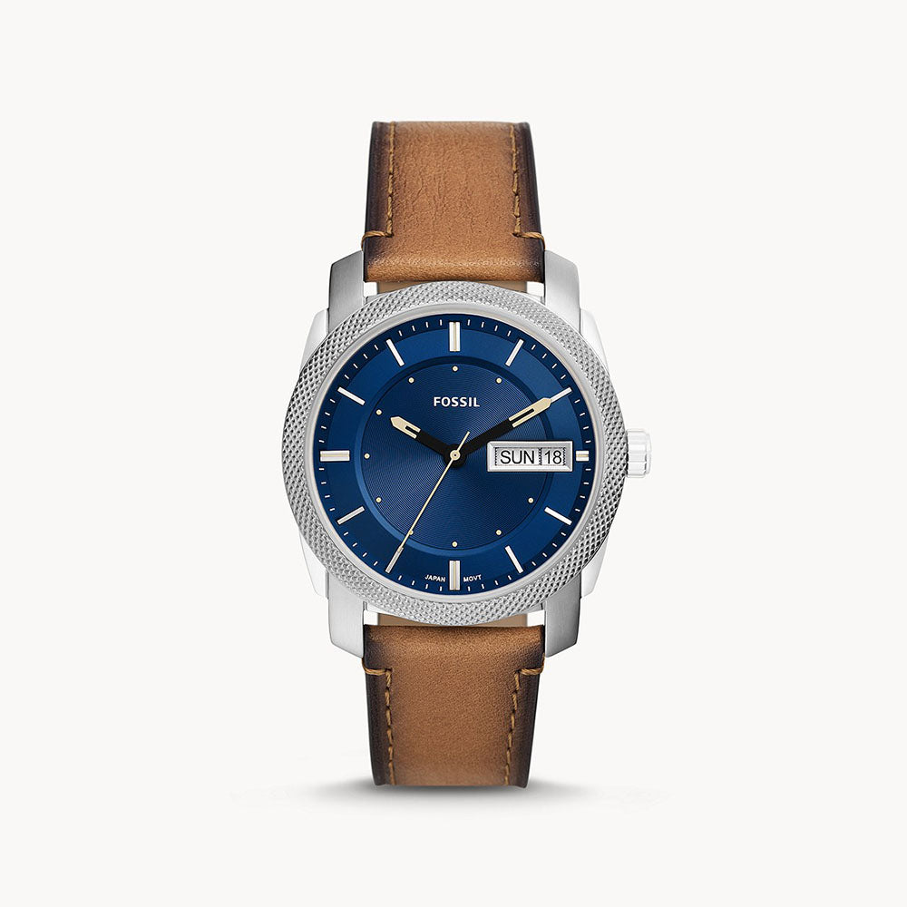 Fossil Machine Three-Hand Day-Date Tan Eco Leather Men&