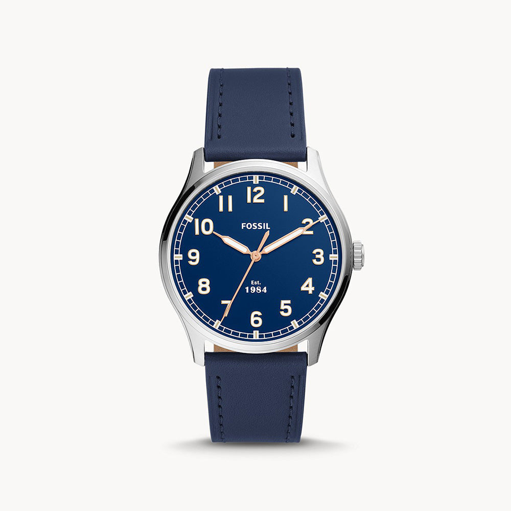 Fossil Dayliner Three Hand Navy Leather Men&