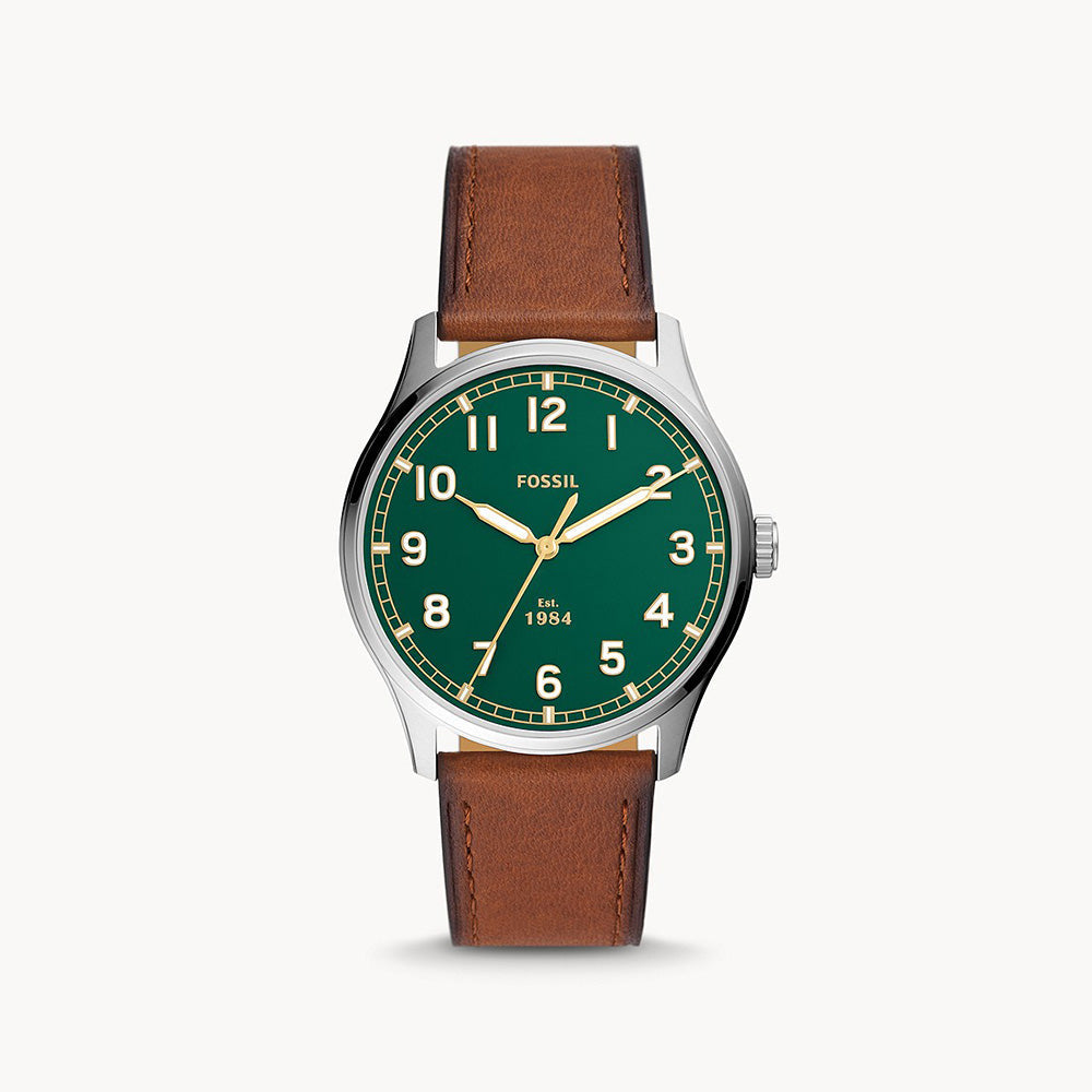 Fossil Dayliner Three Hand Teak Leather Men&
