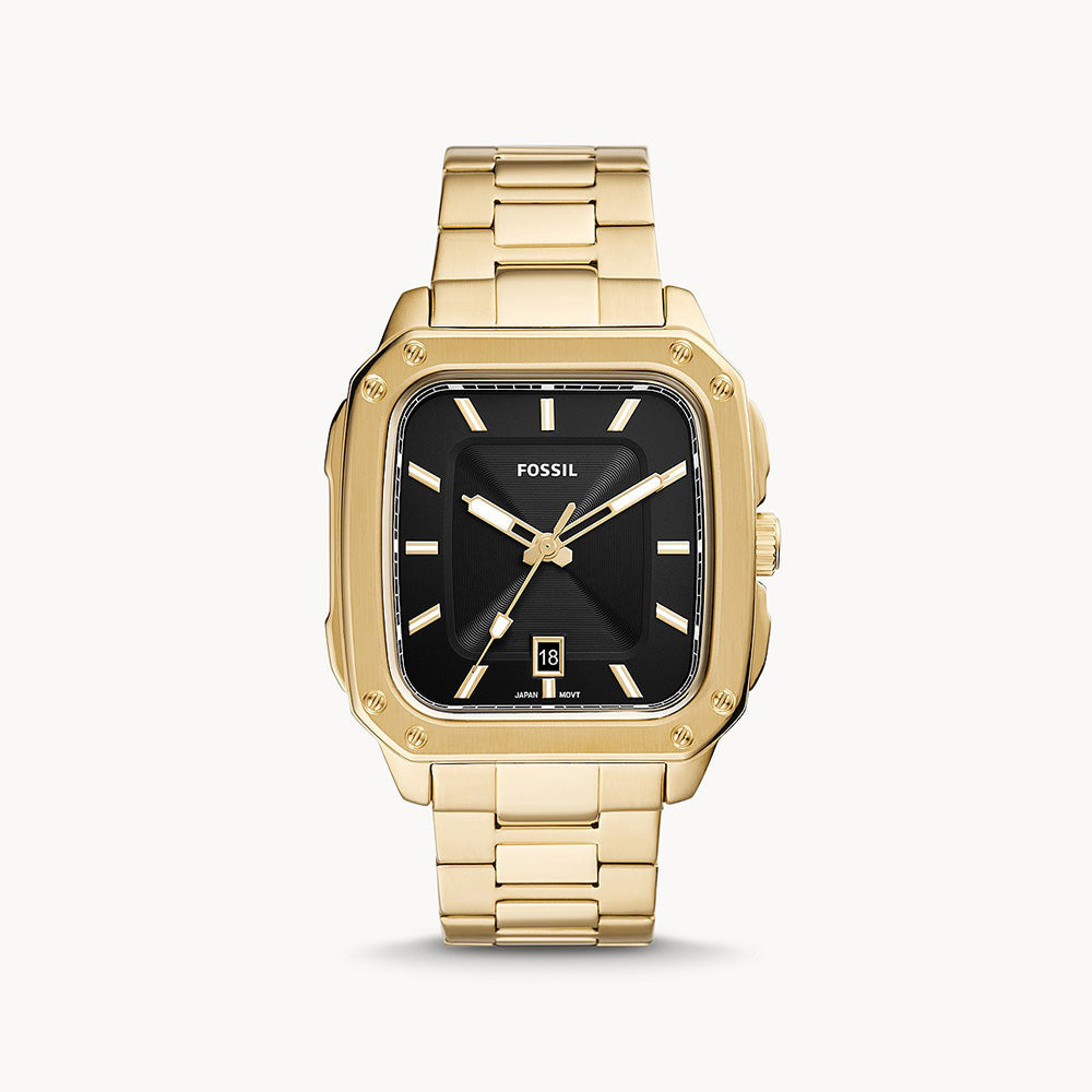 Fossil Three Hand Date Gold Tone Stainless Steel Men&