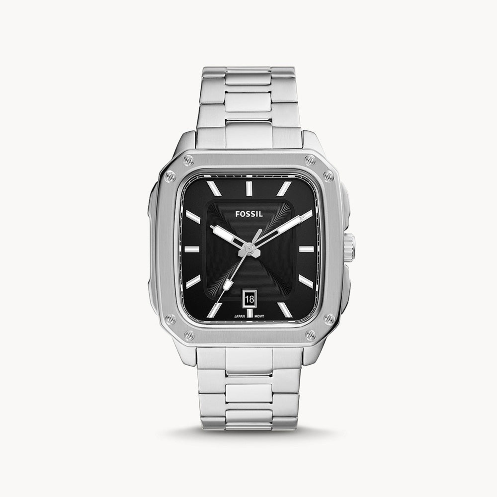 Fossil Inscription Three Hand Date Stainless Steel Men&
