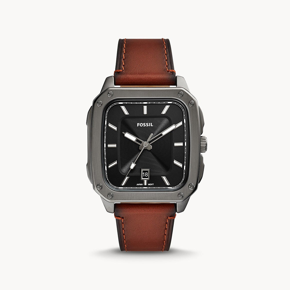 Fossil Inscription Three Hand Date Amber Eco Leather Men&