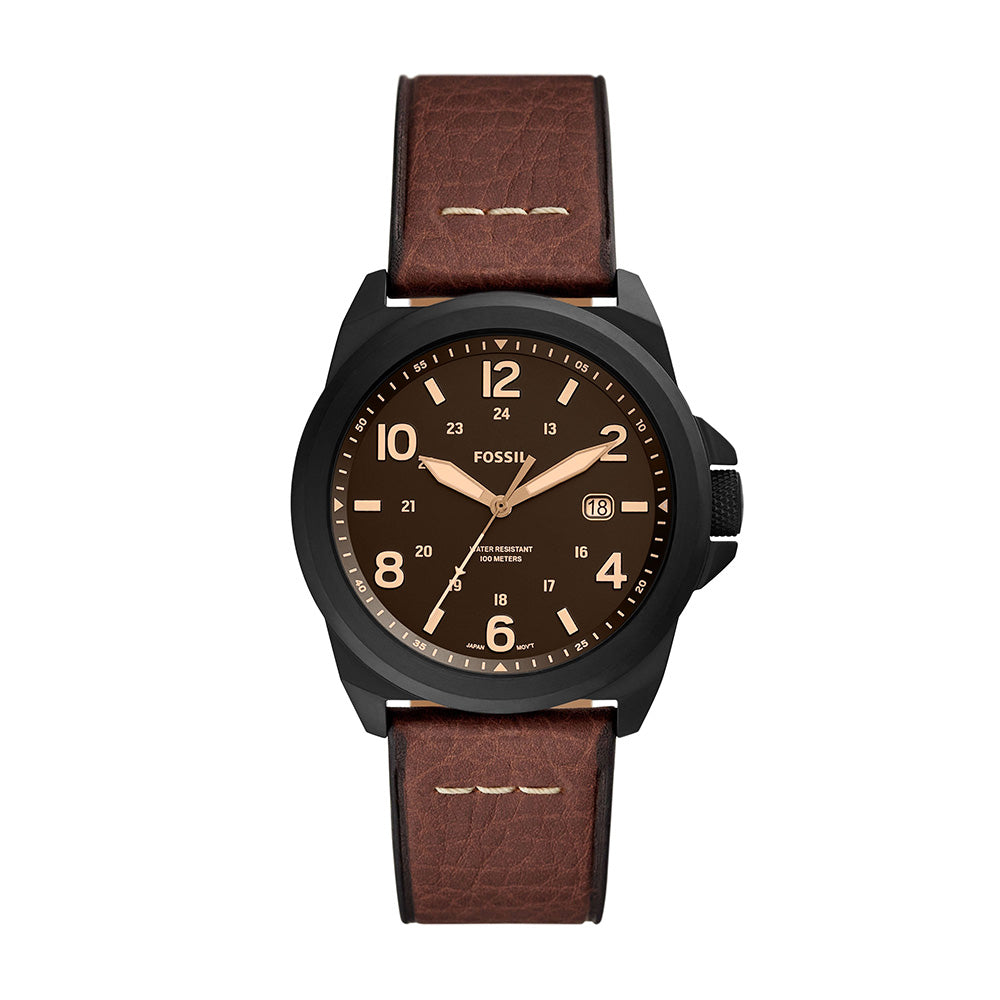 Fossil Bronson Three Hand Date Dark Brown Eco Leather Men&