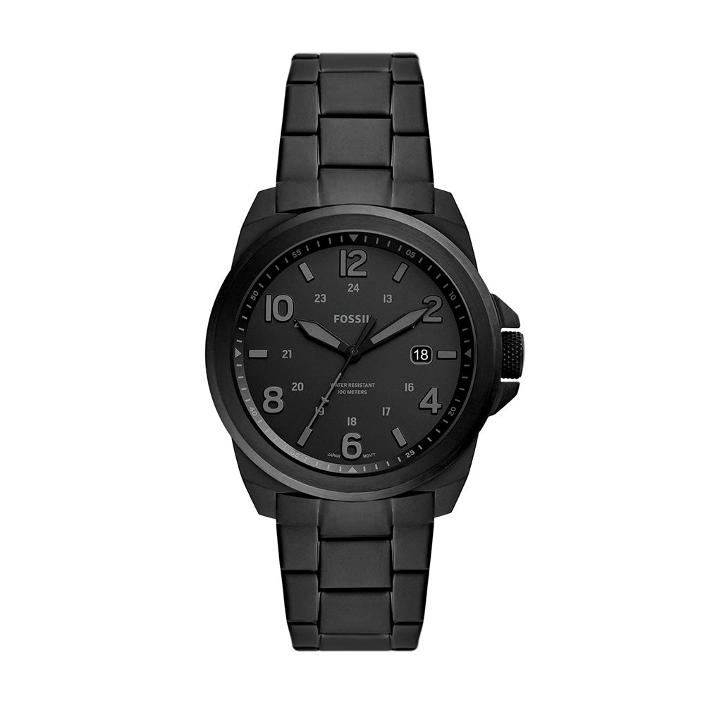 Fossil Bronson Three Hand Date Black Stainless Steel Men&
