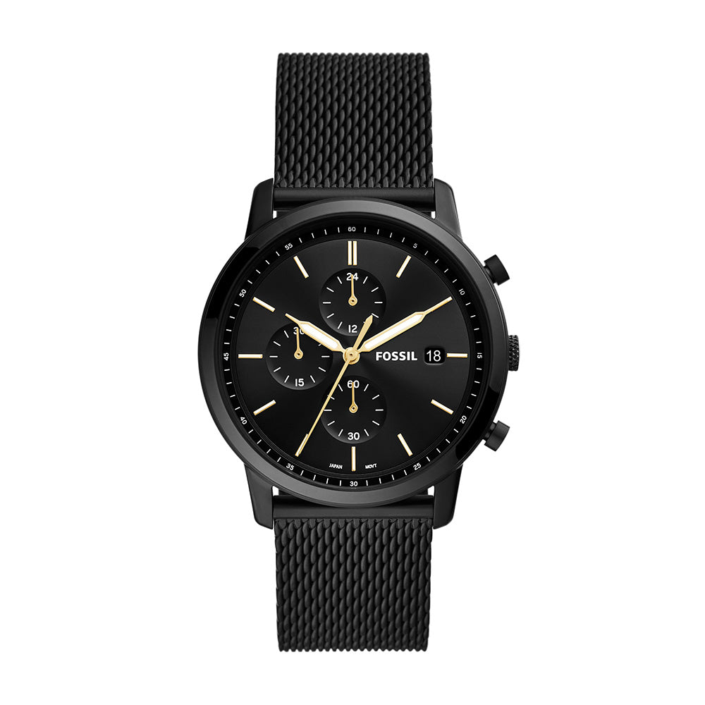 Fossil Minimalist Chronograph Black Stainless Steel Mesh Men&
