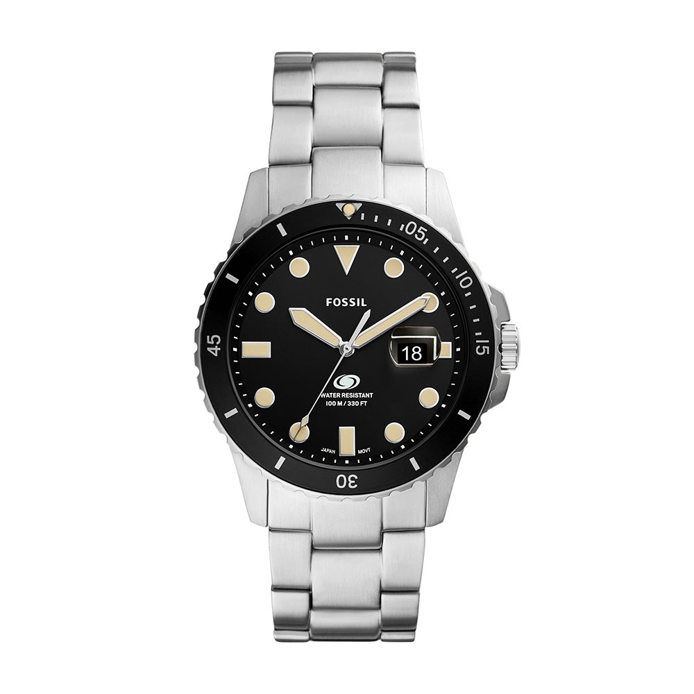 Fossil Blue Three Hand Date Stainless Steel Men&