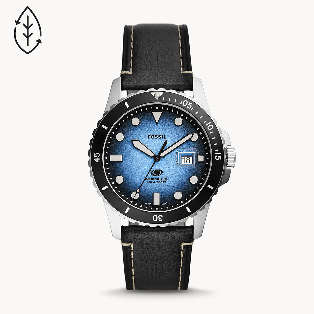 Fossil Blue Three-Hand Date Black Eco Leather Men&