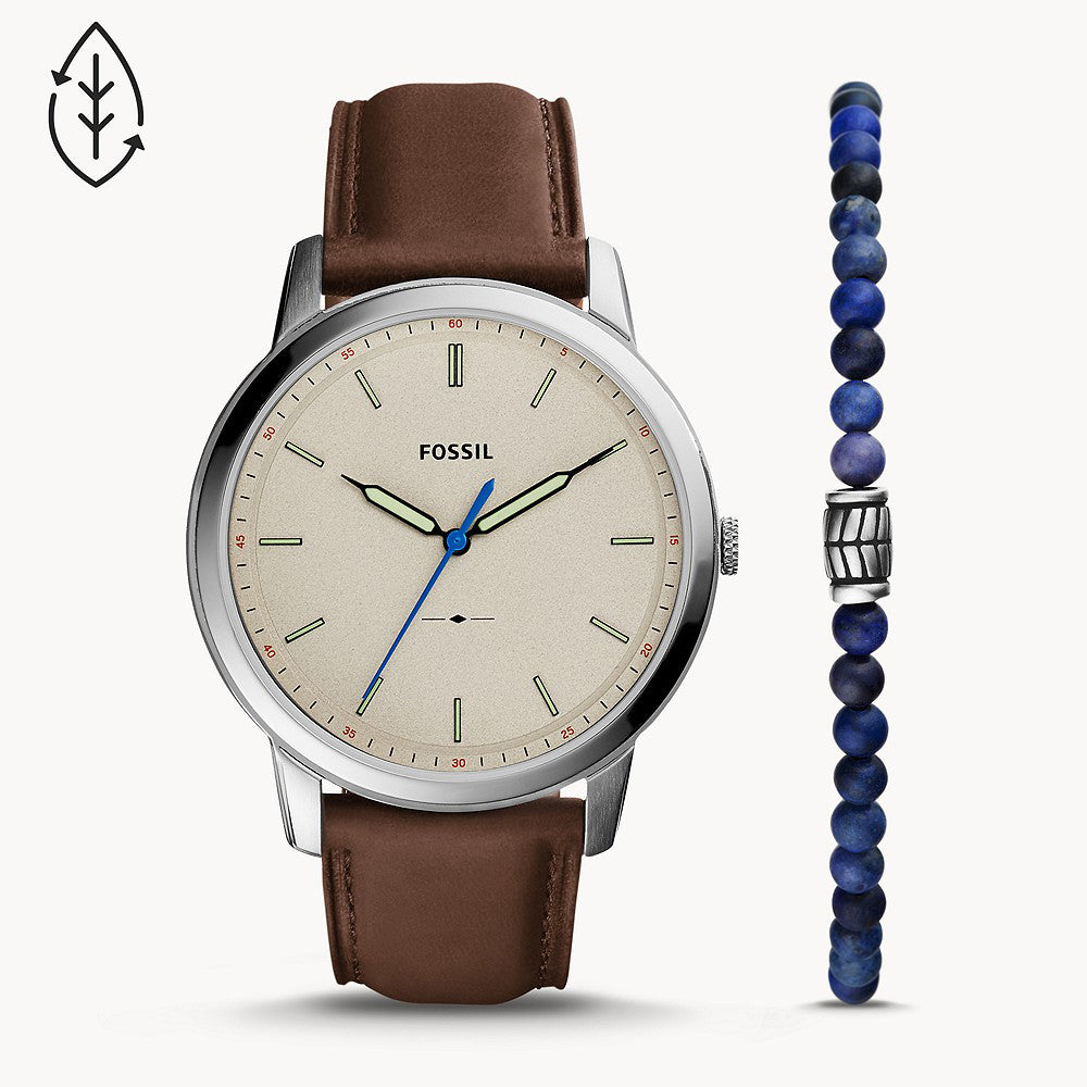 Fossil Minimalist Three-Hand Brown Eco Leather Men&