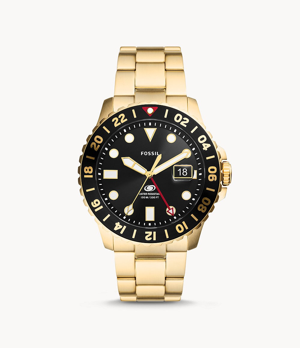 Fossil Blue Gmt Gold-Tone Stainless Steel Men&