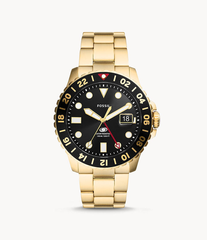 Fossil Blue Gmt Gold-Tone Stainless Steel Men&