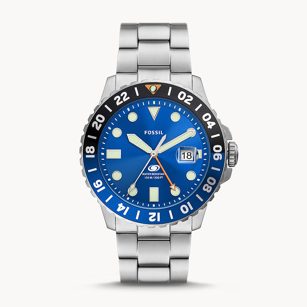 Fossil Blue Gmt Stainless Steel Men&