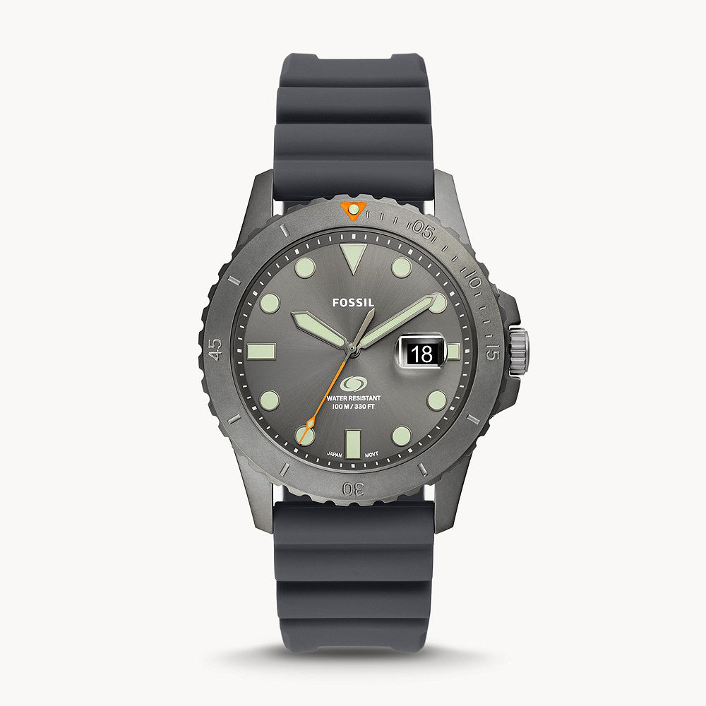 Fossil Blue Three-Hand Date Gray Silicone Men&