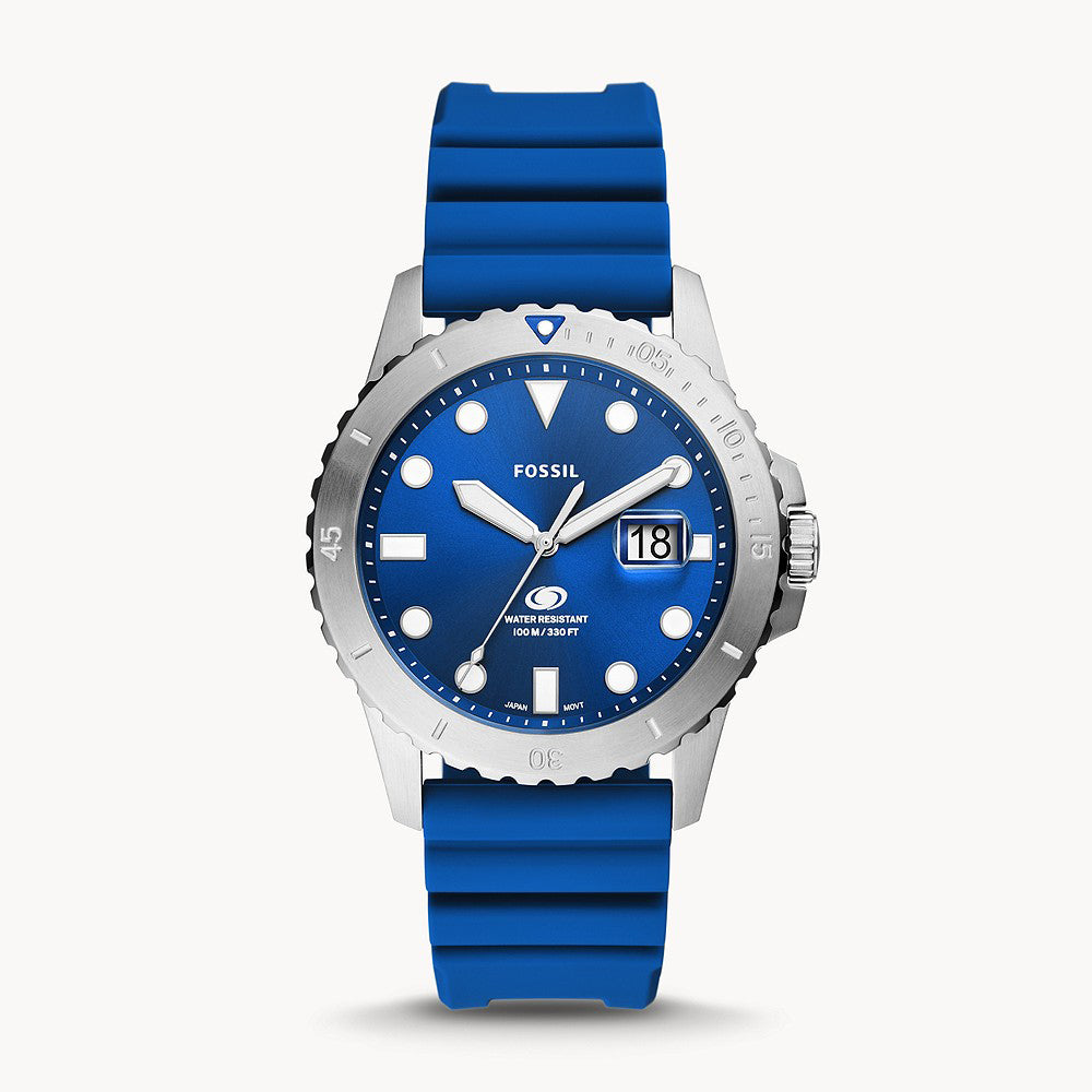 Fossil Blue Three-Hand Date Blue Silicone Men&