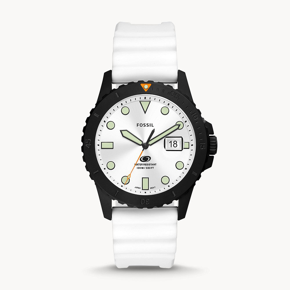 Fossil Blue Three-Hand Date White Silicone Men&