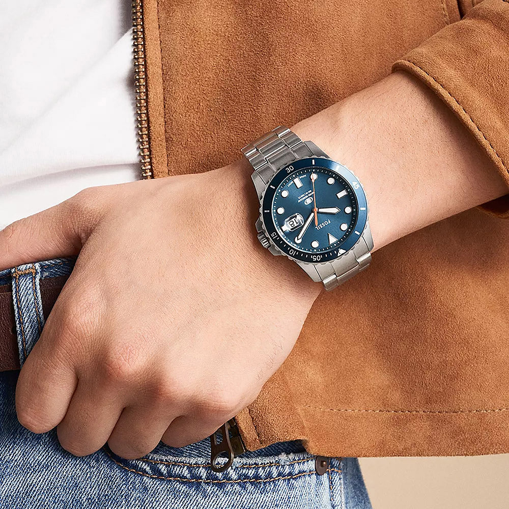 Fossil Blue Silver Stainless Steel Men&