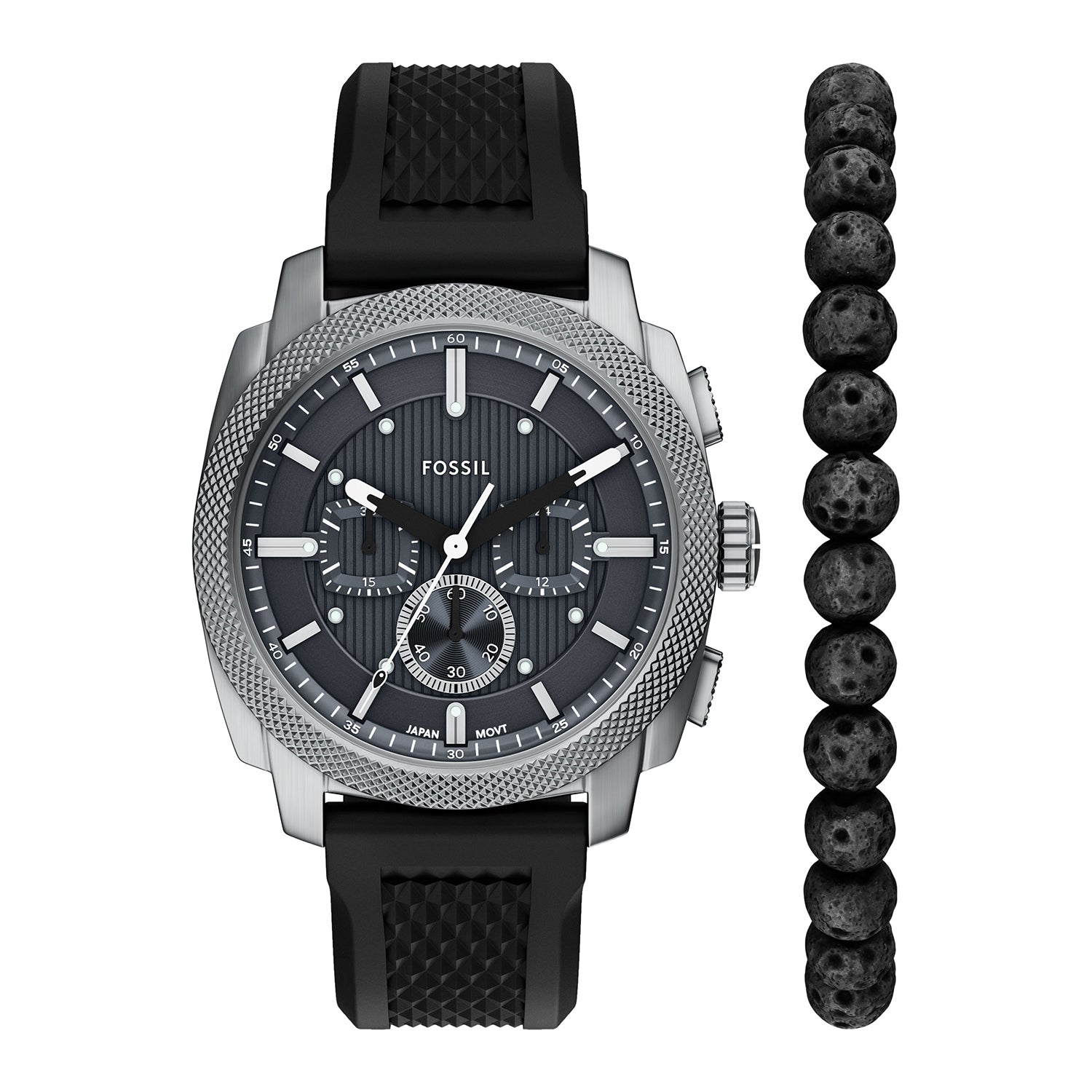 Fossil Men's Machine Chronograph Black Silicone Watch – Jacobs Jewels ...