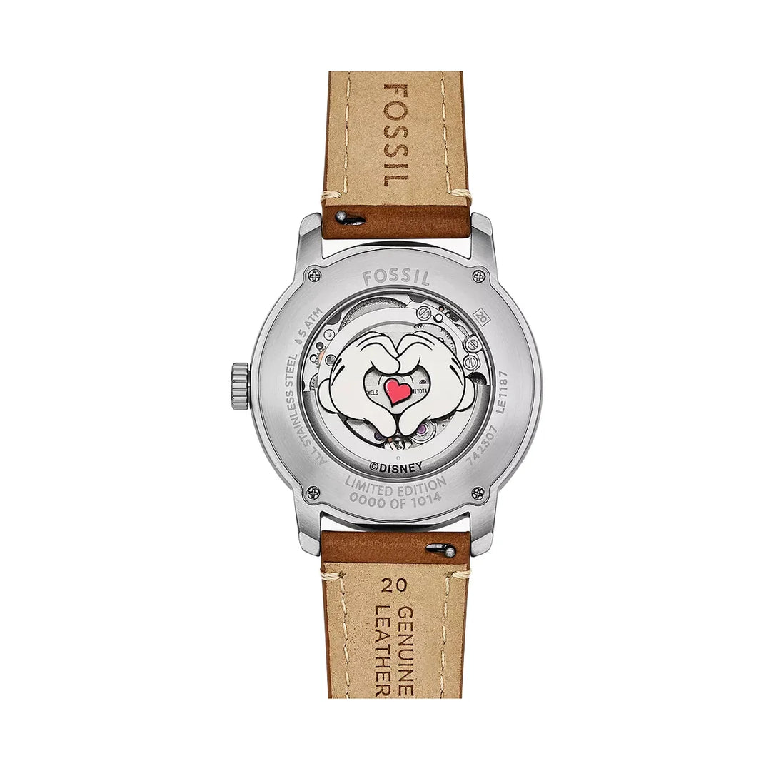 Disney Fossil Limited Edition Automatic Medium Brown LiteHide™ Leather Unisex Watch
