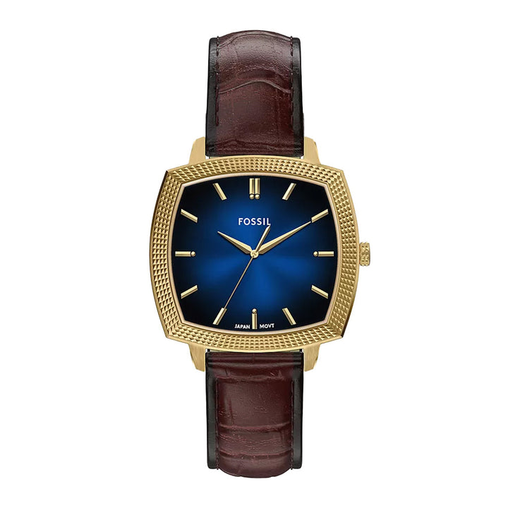 Fossil Unisex Nick Jonas x Fossil Machine Luxe Blue Vignette Three-Hand Brown Croco Leather Watch