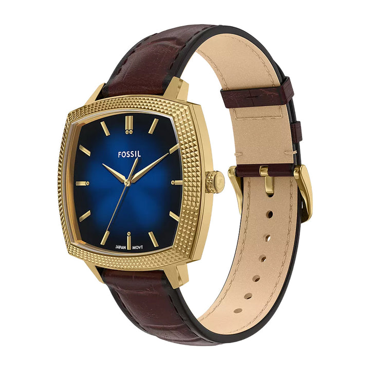 Fossil Unisex Nick Jonas x Fossil Machine Luxe Blue Vignette Three-Hand Brown Croco Leather Watch