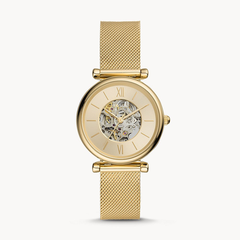 Fossil Carlie Automatic Gold-Tone Stainless Steel Mesh Women&