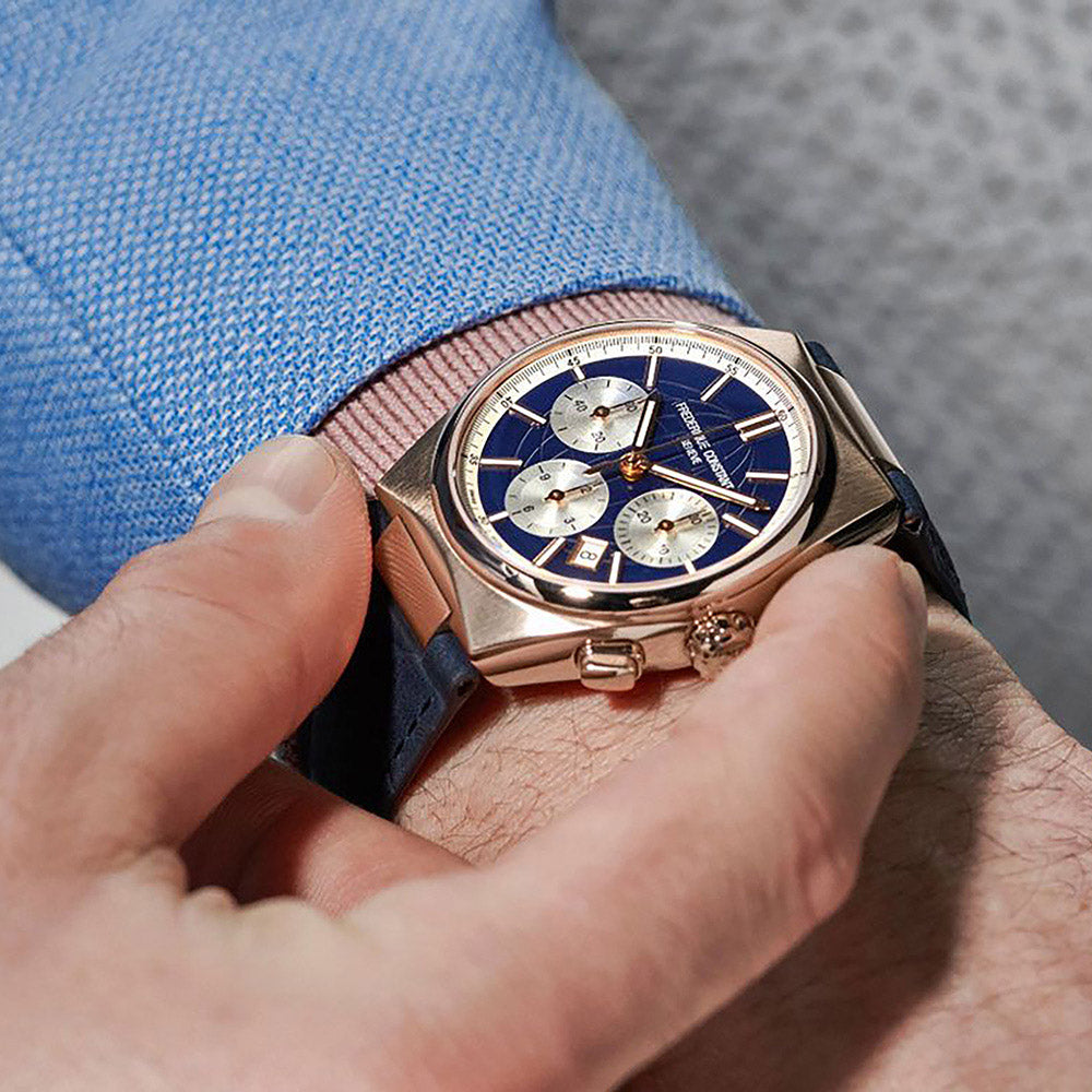 Frederique Constant Men's Rose Gold Tone Case Blue Dial  Automatic Watch
