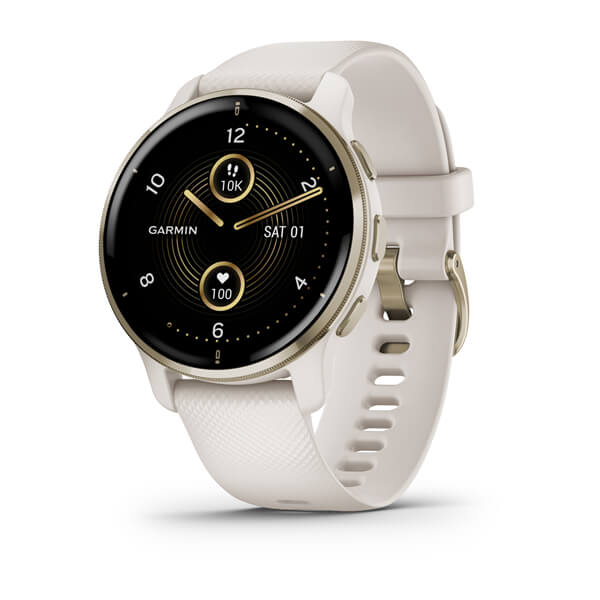 Garmin Venu 2 Plus Silicone Ivory Cream Gold Full Color Display Dial Watch - 010-02496-12