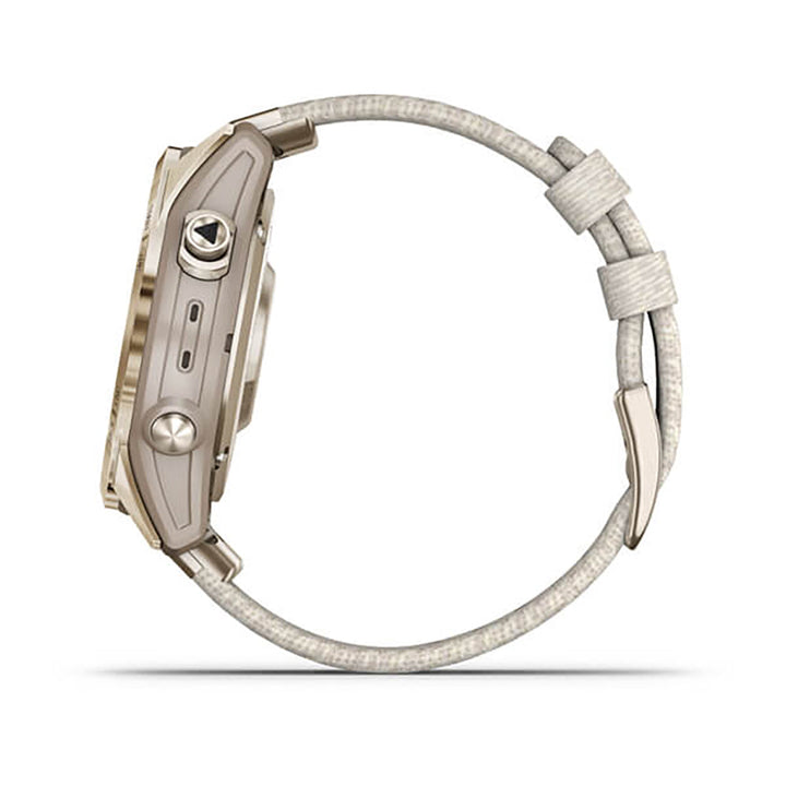 Garmin Fenix 7S Sapphire Cream Gold Titanium Cream Heatherd Nylon Band Full Display Watch - 010-02539-39