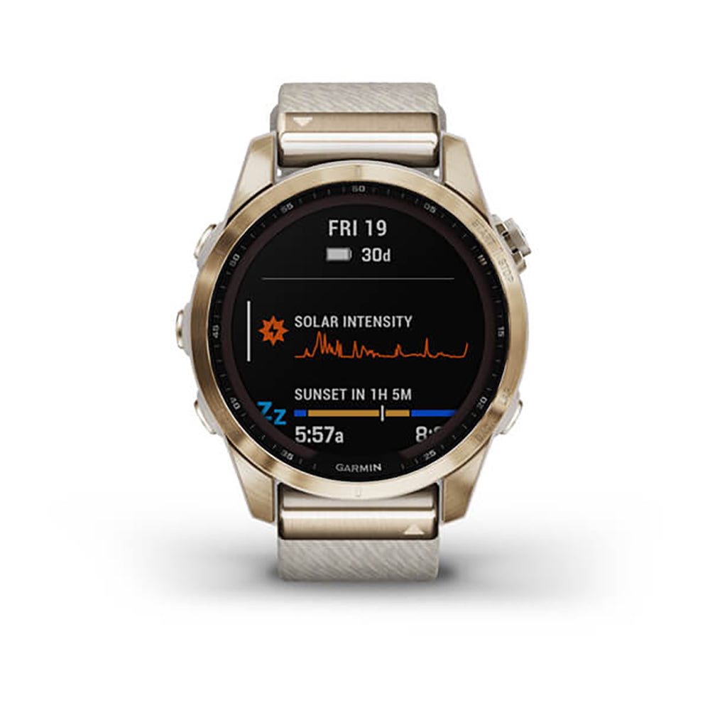 Garmin Fenix 7S Sapphire Cream Gold Titanium Cream Heatherd Nylon Band Full Display Watch - 010-02539-39