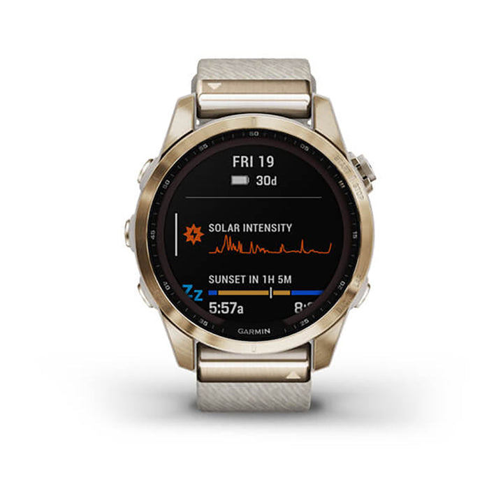 Garmin Fenix 7S Sapphire Cream Gold Titanium Cream Heatherd Nylon Band Full Display Watch - 010-02539-39
