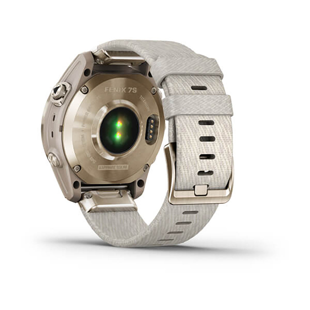 Garmin Fenix 7S Sapphire Cream Gold Titanium Cream Heatherd Nylon Band Full Display Watch - 010-02539-39