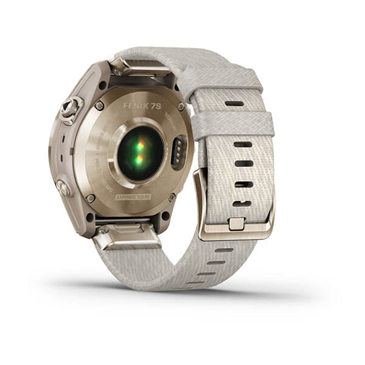 Garmin Fenix 7S Sapphire Cream Gold Titanium Cream Heatherd Nylon Band Full Display Watch - 010-02539-39