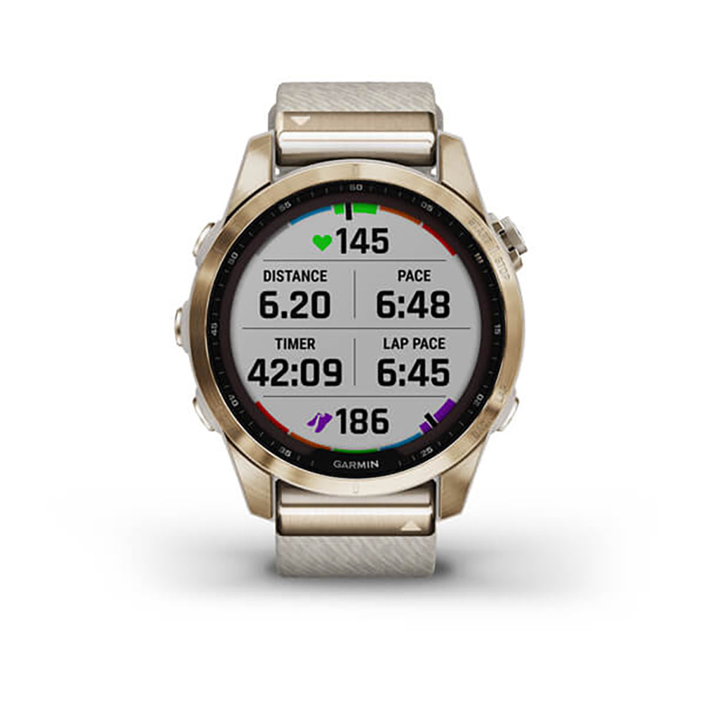 Garmin Fenix 7S Sapphire Cream Gold Titanium Cream Heatherd Nylon Band Full Display Watch - 010-02539-39