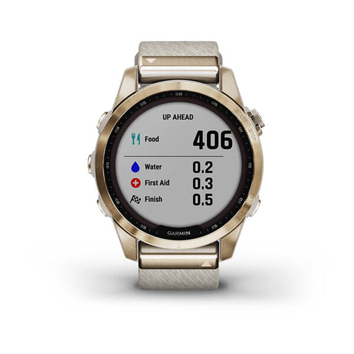 Garmin Fenix 7S Sapphire Cream Gold Titanium Cream Heatherd Nylon Band Full Display Watch - 010-02539-39