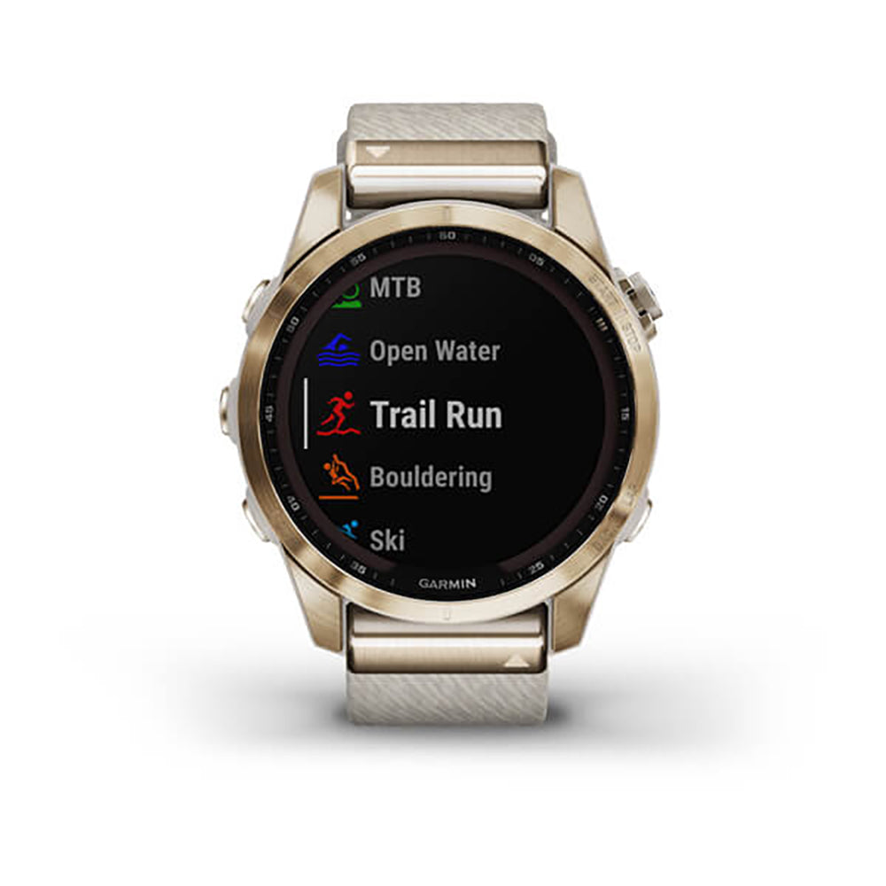 Garmin Fenix 7S Sapphire Cream Gold Titanium Cream Heatherd Nylon Band Full Display Watch - 010-02539-39