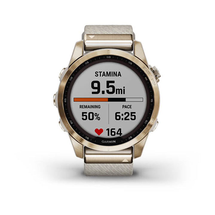 Garmin Fenix 7S Sapphire Cream Gold Titanium Cream Heatherd Nylon Band Full Display Watch - 010-02539-39